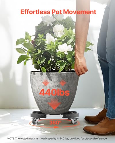 VEVOR Trash Can Dolly with 4 Lockable Wheels 440lbs Weight Capacity Round Trash Can Roller Base 15228 in Adjustable Heavy Duty Drum Dolly Plant Caddy MultiFunctional Rolling Dolly Cart Black - Image 3