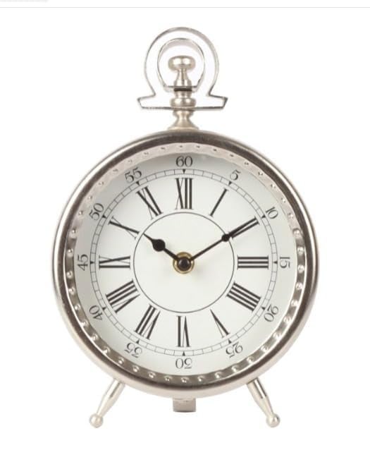 Equater Modern Metal Table Clock in Silver Campus Shape for a Stylish Dcor for Office Table Study Table and Gifting Purpose Alarm Clock Simple Design Small Desk Clock