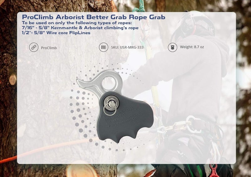 ProClimb Rope Grab - Arborist Rope Brake Tree Equipment, Fall Arrestor Ascender, Better Grab Flip Line Adjuster w/Removable Rope Cam Lock & Rubberized Cover - Fit for 7/16" - 5/8" Rope - Image 5