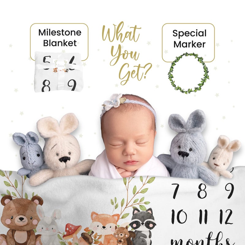Paishanas Baby Monthly Milestone Blanket Woodland Boy Girl Gender Neutral Gift for Baby Shower Photo Blanket for Newborn Picture Wreath Included Soft Flannel Blanket - Image 2