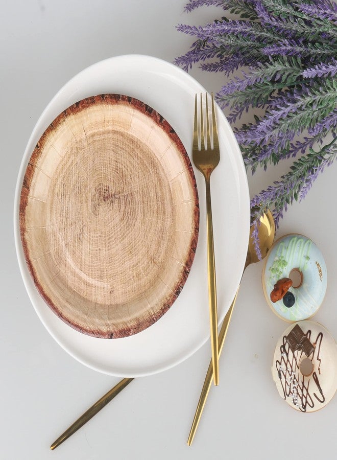Pandecor 50 Pieces Disposable Wood Grain Paper Plates,7 inches Cake Dessert Plates for Cut Timber,Farmhouse Party Decorations (cake plates) - Image 5