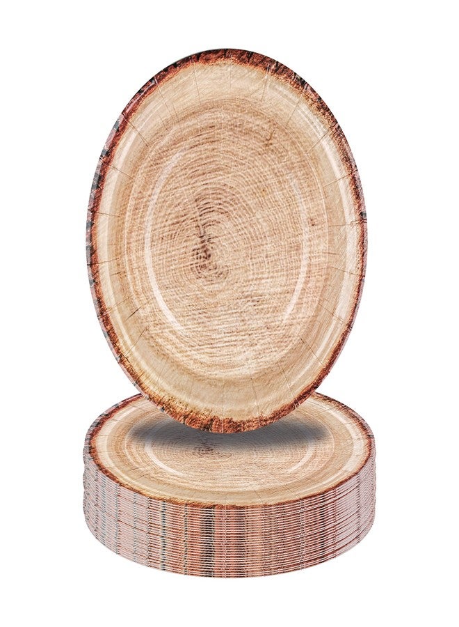 Pandecor 50 Pieces Disposable Wood Grain Paper Plates,7 inches Cake Dessert Plates for Cut Timber,Farmhouse Party Decorations (cake plates) - Image 1