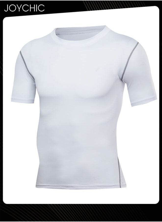 Joychic Sports Men Quick-drying High-elastic Tights Fitness Short-sleeved Basketball Running Training T-shirt Slimming Undershirt for All Seasons White  - Image 1