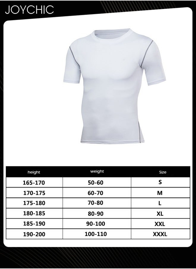 Joychic Sports Men Quick-drying High-elastic Tights Fitness Short-sleeved Basketball Running Training T-shirt Slimming Undershirt for All Seasons White  - Image 3