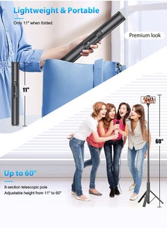 TONEOF TONEOF 60inch Selfie Stick Tripod with Wireless Remote, One Intergated Smartphone Tripod Stand with 360° Phone Holder , Aluminum Portable Lightweight Travel Tripod for Video Recording  - Image 5