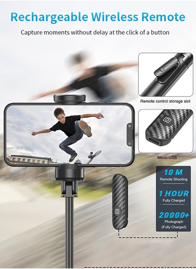 TONEOF - TONEOF 60inch Selfie Stick Tripod with Wireless Remote, One Intergated Smartphone Tripod Stand with 360° Phone Holder , Aluminum Portable Lightweight Travel Tripod for Video Recording - Image 1