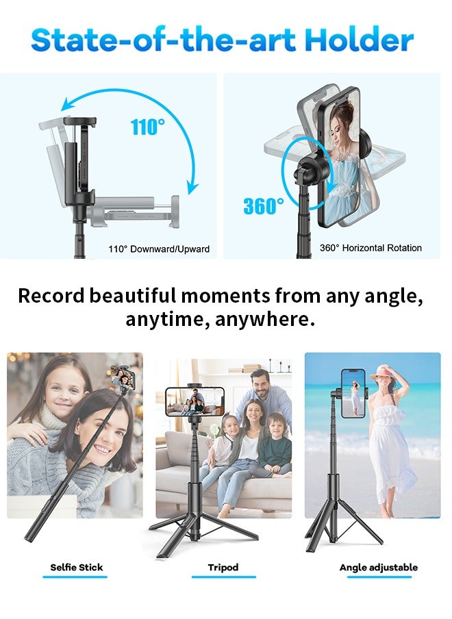 TONEOF - TONEOF 60inch Selfie Stick Tripod with Wireless Remote, One Intergated Smartphone Tripod Stand with 360° Phone Holder , Aluminum Portable Lightweight Travel Tripod for Video Recording - Image 1