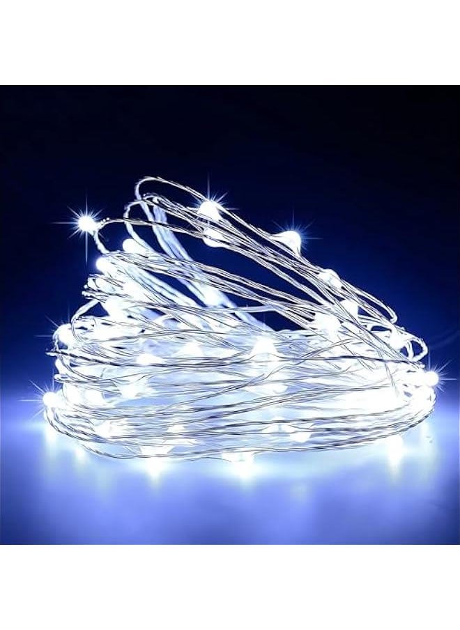 لغة سلسلة أضواء LED لغرفة النوم، 100 ضوء LED أبيض مقاوم للماء، أضواء جنيات LED ثابتة/ومضيئة، سلسلة أضواء داخلية وخارجية، أضواء LED للإضاءة والتزيين في الفعاليات، أضواء تزيين رمضان، إضاءة رمضان (10م/32.81 قدم)  - Image 1