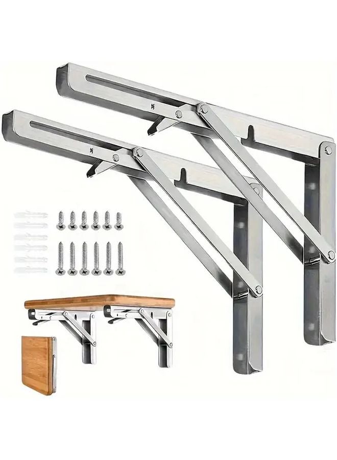 18 Inch Heavy Duty Folding Shelf Brackets Stainless Steel Collapsible Triangle Bracket With Screws - Image 2