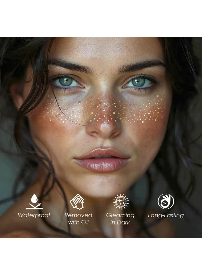 قوس قزح أورينبو تاتو وجه جليتر فريكلز - 24 قطعة من الرقع الذهبية اللامعة المؤقتة المقاومة للماء للنساء، مكياج متوهج (ذهبي) - Image 3