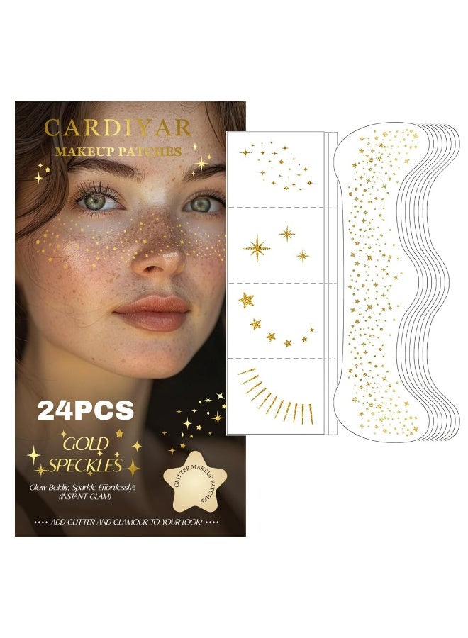 قوس قزح أورينبو تاتو وجه جليتر فريكلز - 24 قطعة من الرقع الذهبية اللامعة المؤقتة المقاومة للماء للنساء، مكياج متوهج (ذهبي) - Image 1