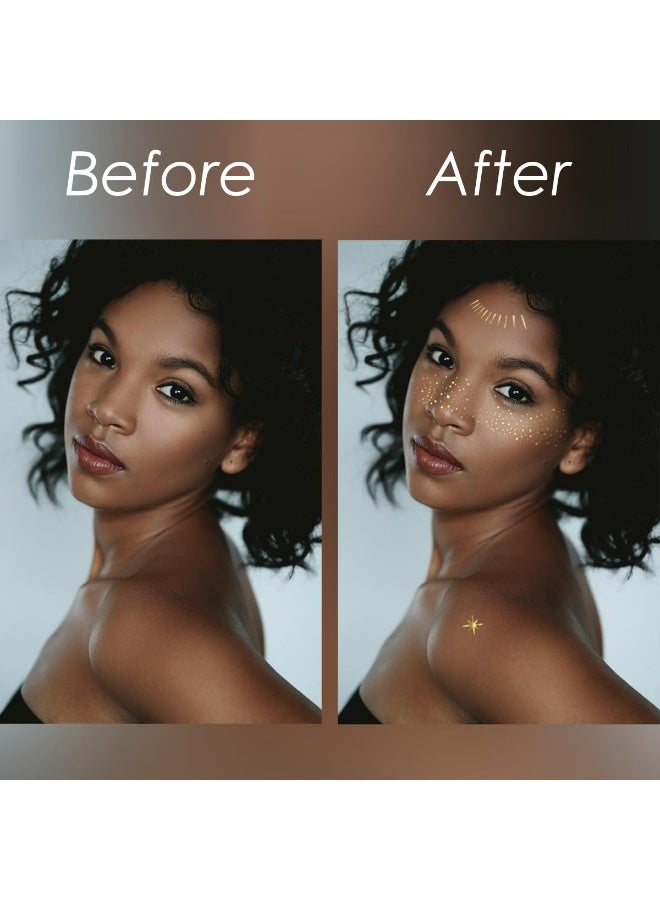 قوس قزح أورينبو تاتو وجه جليتر فريكلز - 24 قطعة من الرقع الذهبية اللامعة المؤقتة المقاومة للماء للنساء، مكياج متوهج (ذهبي) - Image 4