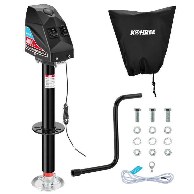 Kohree Electric Trailer Jack 4000lbs, Heavy Duty RV Electric Power Tongue Jack for Travel Trailer A-Frame Camper, with Manual Crank Handle & Weatherproof Cover, 22" Lift, 12V DC with Wiring - Image 1