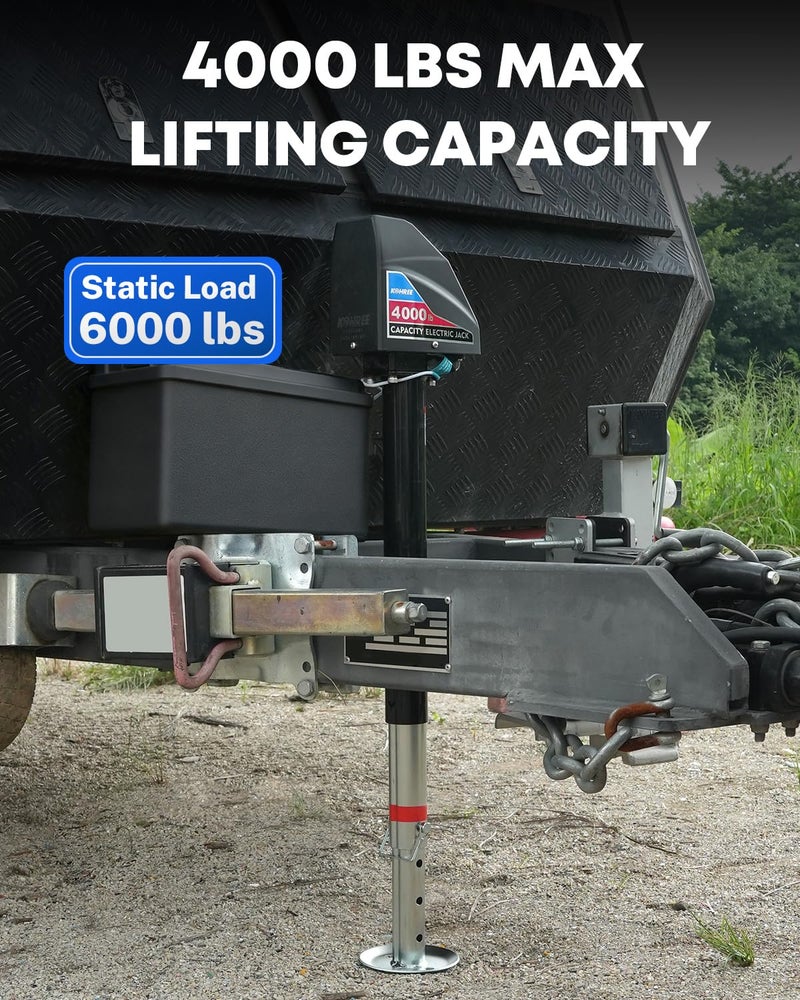 Kohree Electric Trailer Jack 4000lbs, Heavy Duty RV Electric Power Tongue Jack for Travel Trailer A-Frame Camper, with Manual Crank Handle & Weatherproof Cover, 22" Lift, 12V DC with Wiring - Image 3
