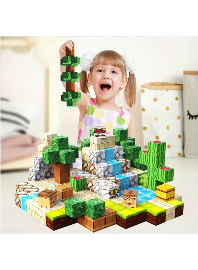 XiuWoo Magnetic Blocks Build Magnet Magic Portal Set, Magnetic Tiles 2cm Building Blocks Toddler Toys STEM Sensory Outdoor Toys Creative Kids Games Kids Toys 100 PCS for 3+ Year Old Boys & Girls, - Image 4