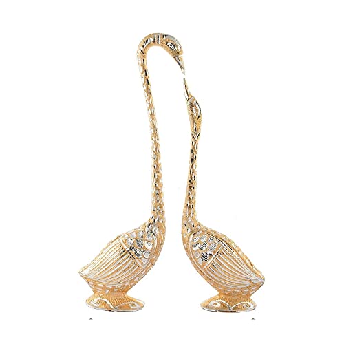 WebelKart Pair of Kissing Duck, Swan Showpiece For Home Decor - 29 cm (Aluminium, Golden ) - Image 2