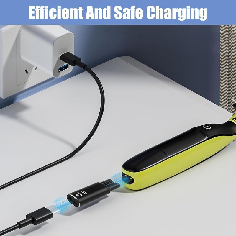 15V Type-C Shaver Charger Adapter, Compatible with Philips HQ8505 HQ8894 HQ8170, Series 9000 8000 7000 5000 3000 2000, OneBlade QP6520 QP6510, RQ11/RQ12 Series USB-C Charging Converter - Image 4