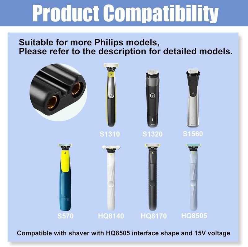15V Type-C Shaver Charger Adapter, Compatible with Philips HQ8505 HQ8894 HQ8170, Series 9000 8000 7000 5000 3000 2000, OneBlade QP6520 QP6510, RQ11/RQ12 Series USB-C Charging Converter - Image 2
