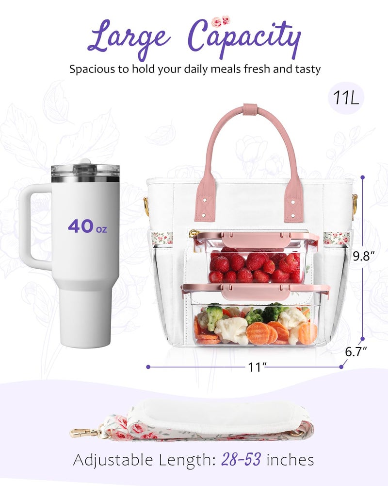 GLORIEROO Deluxe Insulated Lunch Box Bag Women - Leakproof Waterproof Cooler with Multi Pockets Removable Strap for Work Picnic - Teacher Mothers Day Christmas Birthday Gifts - Image 4