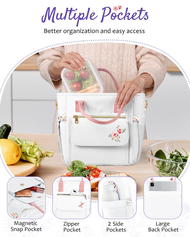 GLORIEROO Deluxe Insulated Lunch Box Bag Women - Leakproof Waterproof Cooler with Multi Pockets Removable Strap for Work Picnic - Teacher Mothers Day Christmas Birthday Gifts - Image 5