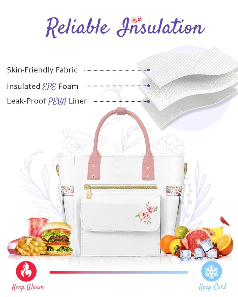 GLORIEROO Deluxe Insulated Lunch Box Bag Women - Leakproof Waterproof Cooler with Multi Pockets Removable Strap for Work Picnic - Teacher Mothers Day Christmas Birthday Gifts - Image 3