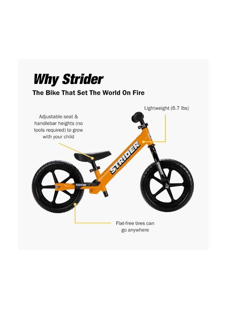 STRIDER Strider 12” Sport Bike - No Pedal Balance Bicycle for Kids 18 Months to 5 Years - Includes Safety Pad, Padded Seat, Mini Grips & Flat-Free Tires - Tool-Free Assembly & Adjustments  - Image 2