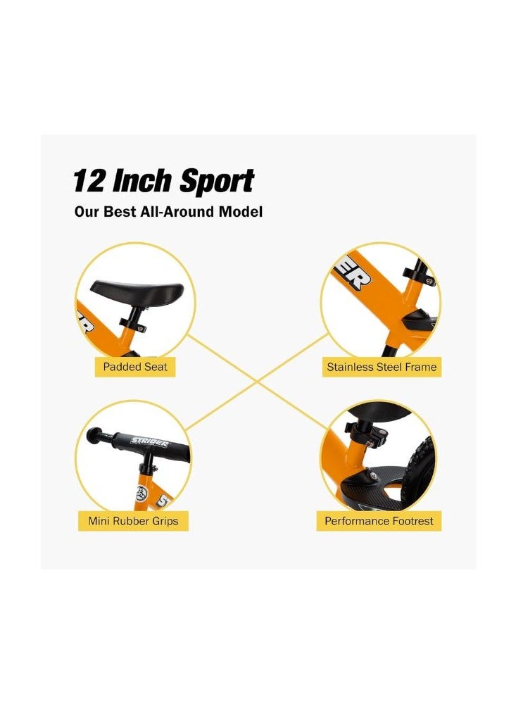 STRIDER Strider 12” Sport Bike - No Pedal Balance Bicycle for Kids 18 Months to 5 Years - Includes Safety Pad, Padded Seat, Mini Grips & Flat-Free Tires - Tool-Free Assembly & Adjustments  - Image 3