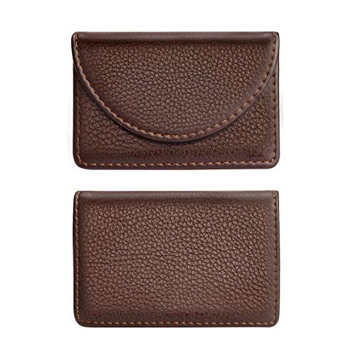 Ocadux Cofee Leather Business Card Holder Case for Men or Women Pocket Business Card Wallet Name Card Case Holder with Magnetic Shut, Holds 25 Business Cards, Coffee - Image 5