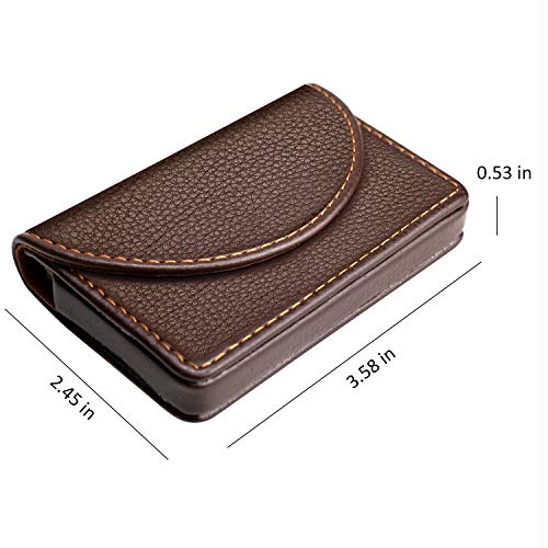 Ocadux Cofee Leather Business Card Holder Case for Men or Women Pocket Business Card Wallet Name Card Case Holder with Magnetic Shut, Holds 25 Business Cards, Coffee - Image 2