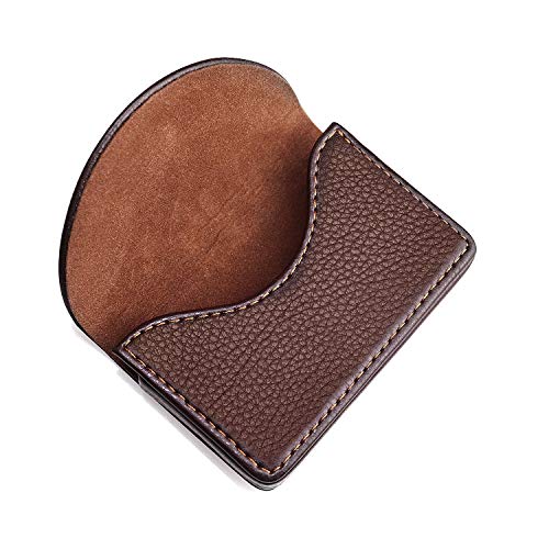 Ocadux Cofee Leather Business Card Holder Case for Men or Women Pocket Business Card Wallet Name Card Case Holder with Magnetic Shut, Holds 25 Business Cards, Coffee - Image 3