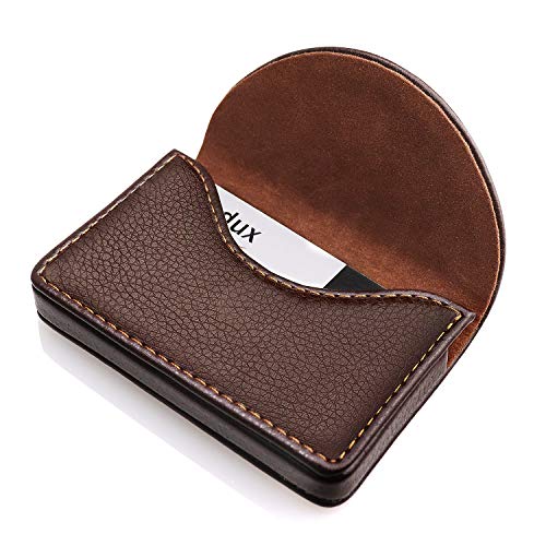 Ocadux Cofee Leather Business Card Holder Case for Men or Women Pocket Business Card Wallet Name Card Case Holder with Magnetic Shut, Holds 25 Business Cards, Coffee - Image 4
