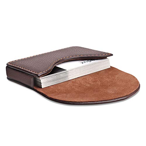 Ocadux Cofee Leather Business Card Holder Case for Men or Women Pocket Business Card Wallet Name Card Case Holder with Magnetic Shut, Holds 25 Business Cards, Coffee - Image 1