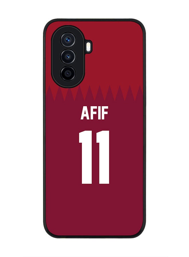 Stylizedd Rugged Black edge case for Huawei Nova Y70  Slim fit Soft Case Flexible Rubber Edges Anti Drop TPU Gel Thin Cover - Football Team - Qatar Player Name - Afif - Image 1