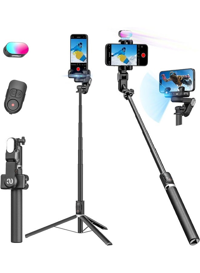 AOCHUAN Smartphone Gimbal Stabilizer, Smart Face Tracking Tripod Without APP - 4 in 1 Cellphone Gimbal Stabilizer for iPhone&Android Extended 108cm Rod with RGB Fill Light, AOCHUAN M2PRO Black - Image 1