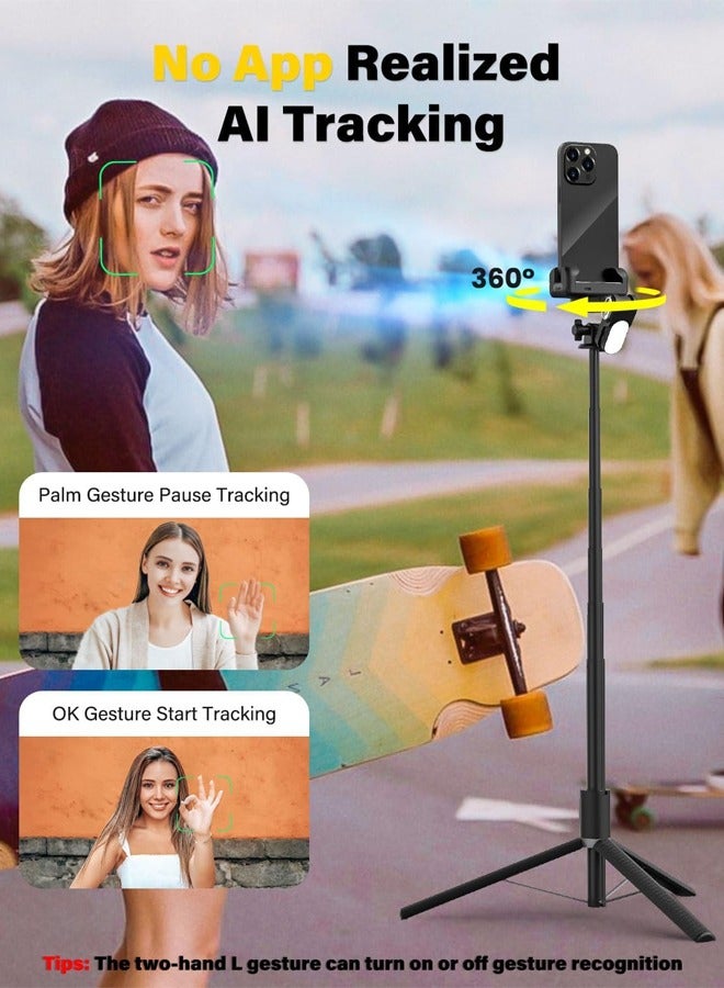 AOCHUAN Smartphone Gimbal Stabilizer, Smart Face Tracking Tripod Without APP - 4 in 1 Cellphone Gimbal Stabilizer for iPhone&Android Extended 108cm Rod with RGB Fill Light, AOCHUAN M2PRO Black - Image 2