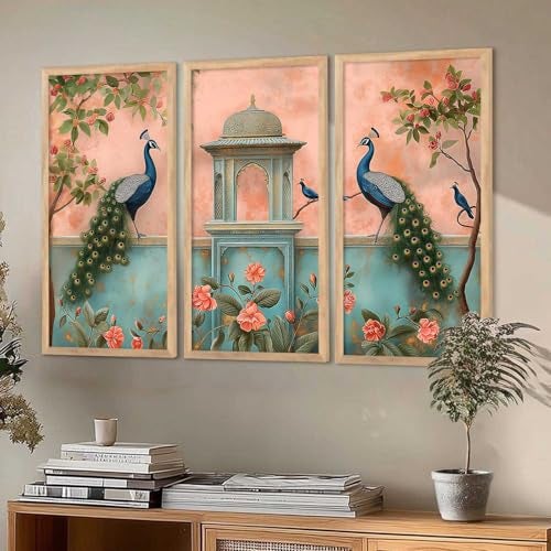kotart - Traditional Indian Art Pichwai Wall Décor Paintings | Painting for wall Decoration | Madhubani Art Painting with Frame for Living Room set of 3 - (10X19 INCH,) - Image 3