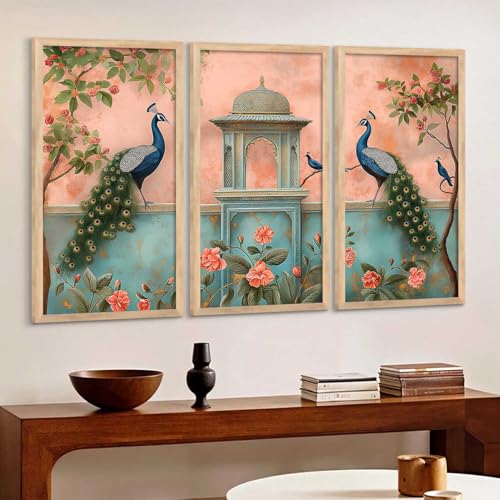 kotart - Traditional Indian Art Pichwai Wall Décor Paintings | Painting for wall Decoration | Madhubani Art Painting with Frame for Living Room set of 3 - (10X19 INCH,) - Image 5