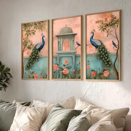 kotart - Traditional Indian Art Pichwai Wall Décor Paintings | Painting for wall Decoration | Madhubani Art Painting with Frame for Living Room set of 3 - (10X19 INCH,) - Image 4