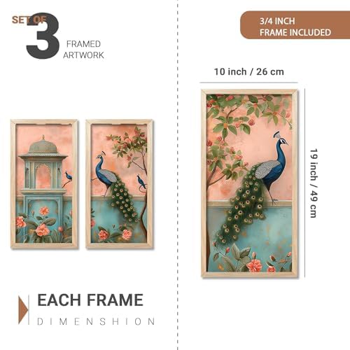 kotart - Traditional Indian Art Pichwai Wall Décor Paintings | Painting for wall Decoration | Madhubani Art Painting with Frame for Living Room set of 3 - (10X19 INCH,) - Image 2