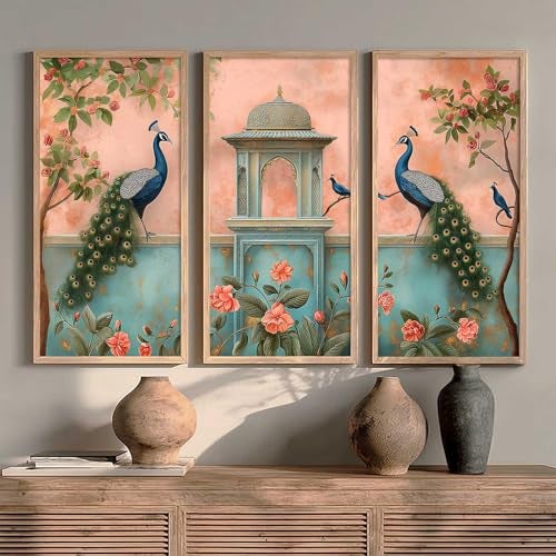 kotart - Traditional Indian Art Pichwai Wall Décor Paintings | Painting for wall Decoration | Madhubani Art Painting with Frame for Living Room set of 3 - (10X19 INCH,) - Image 1