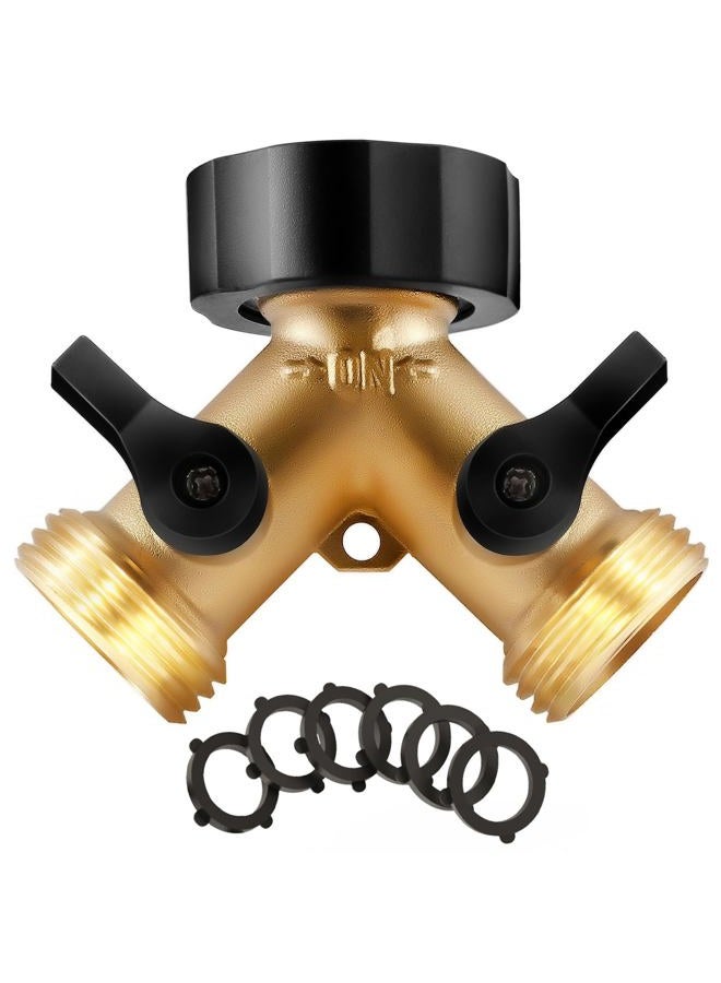 IPOW Solid Brass Body Backyard 2 Way Y Valve Garden Hose Connector Splitter Adapter + 6 Rubber Hose Washers with Comfort Grip Use - Image 1