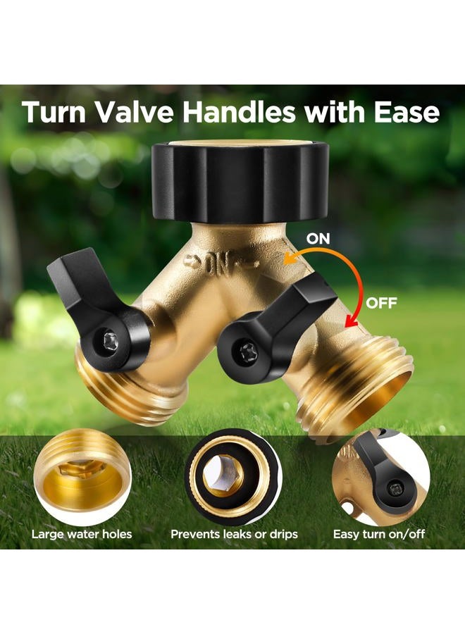 IPOW Solid Brass Body Backyard 2 Way Y Valve Garden Hose Connector Splitter Adapter + 6 Rubber Hose Washers with Comfort Grip Use - Image 2