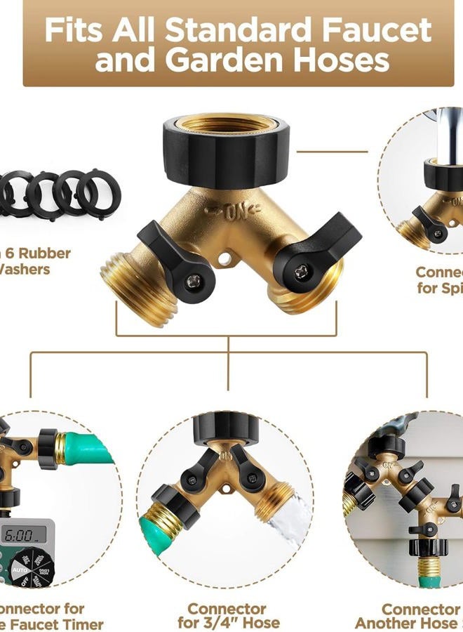 IPOW Solid Brass Body Backyard 2 Way Y Valve Garden Hose Connector Splitter Adapter + 6 Rubber Hose Washers with Comfort Grip Use - Image 3