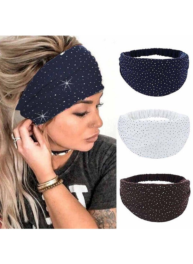 CAKURE Crystal Wide Headbands Rhinestone Head Bands Black Turban Headband Elastic African Head Wraps Sport Hair Bands For Women And Girls Pack Of 3 - Image 1