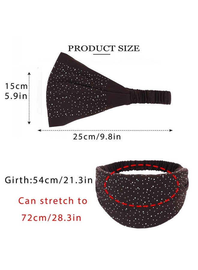 CAKURE Crystal Wide Headbands Rhinestone Head Bands Black Turban Headband Elastic African Head Wraps Sport Hair Bands For Women And Girls Pack Of 3 - Image 3