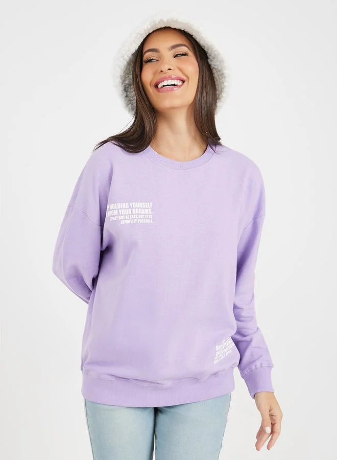 ستايلي Oversized Regular Length Slogan Print Sweatshirt