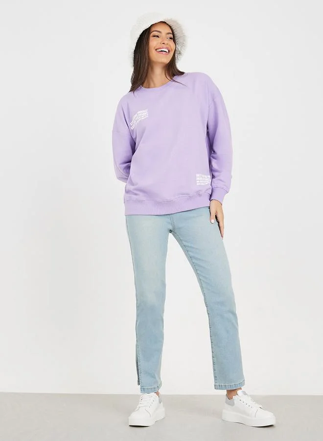ستايلي Oversized Regular Length Slogan Print Sweatshirt