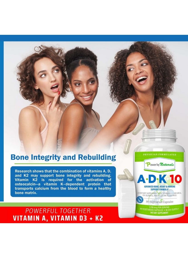 Power By Naturals - Adk 10 Vitamin A Vitamin D3 10000 Iu With Vitamin K2 Mk7 Supplement Potent Vitamina K2 D3 Plus A For Bone Heart And Immune Health 90 Pills (3Month Supply) For Men & Women - Image 1