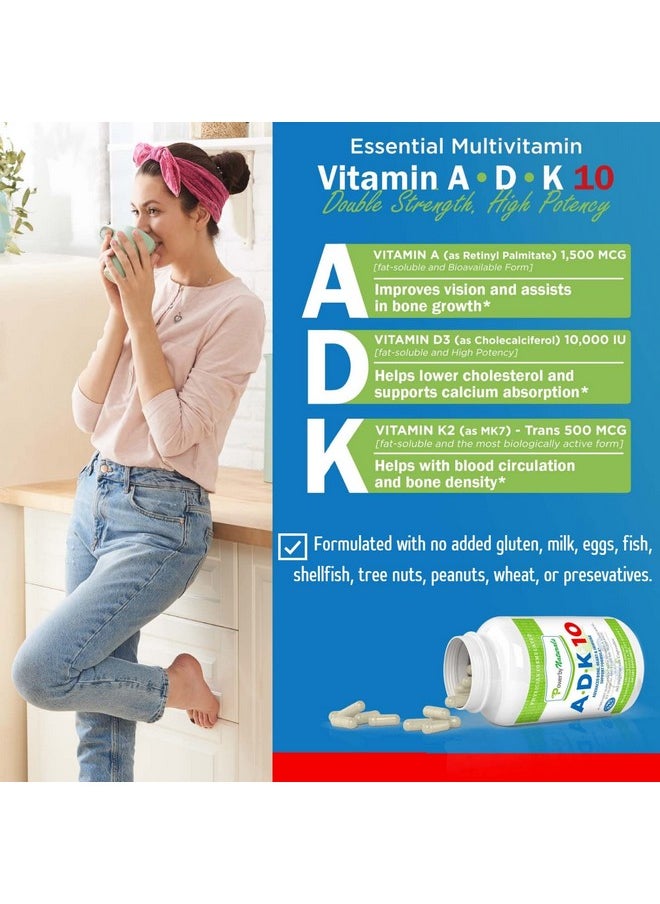 Power By Naturals - Adk 10 Vitamin A Vitamin D3 10000 Iu With Vitamin K2 Mk7 Supplement Potent Vitamina K2 D3 Plus A For Bone Heart And Immune Health 90 Pills (3Month Supply) For Men & Women - Image 1
