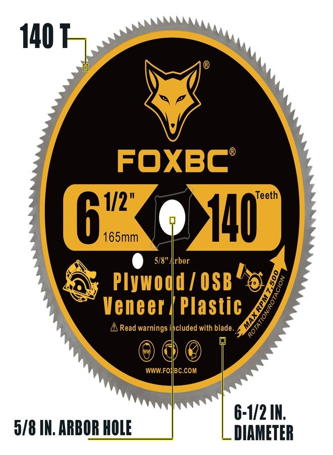 FOXBC 6-1/2 Inch 140 Tooth Circular Saw Blade for Plywood, OSB, Plastic, Veneer Wood Cutting with 5/8-Inch Diamond Arbor - Image 3